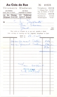 Factuur Facture - Rekening Nota Kleding - Au Coin De Rue - Gent 1963 - Kleidung & Textil