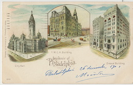Pioneer Art Card Philadelphia Litho 12 Grimm Hamburg Y.M.C.A. Bld, Drexel Bld, City H Used 1901 Tax France - Philadelphia