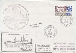 POLAR SHIP, L'ASTROLABE ICEBREAKER, DUMONT D'URVILLE ANTARCTIC STATION, PENGUINS, SPECIAL COVER, 1990, TAAF - Polar Ships & Icebreakers