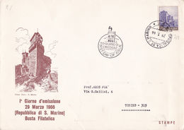 San Marino 1966 Cover To Torino Italy - Busta Filatelica Giorno D'emissione - Storia Postale