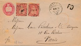 Entier Postal + Complement Auvernier Pour Paris 1873 - Interi Postali