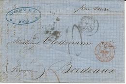 LETTRE 1861 AVEC CACHET D'ENTREE ROUGE E.PONT. MARSEILLE - Entry Postmarks