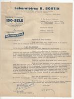 Courrier Commercial , En Tête De Facture,  1951, Laboratoires R. Boutin, Iso Sels, Orthocynol  , Frais Fr 1.45 E - Autres & Non Classés