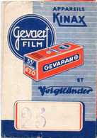 Pochette -photos Négatifs -Gevaert Film Gevapan   Appareils KINAX Année 1950 - Matériel & Accessoires