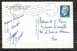 Monaco CPA Munier N° 106 Monte Carlo Le Casino De Nuit De Monaco Le 08/07/1951 Avec Les N° 347 Seul TB   ! ! ! - Cartas & Documentos