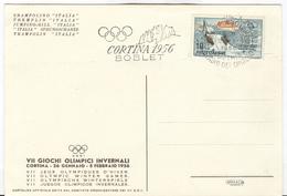 Italy Olympic Postcard With Olympic Machine Cancel Bobsleigh 28.1.1956 - Winter 1956: Cortina D'Ampezzo