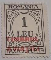 ERROR Airmail , Bills  Aviation , România TAXĂ De Plata 1 LEu  With Overprint Redd " Aviation Stamp", MNH - Ungebraucht
