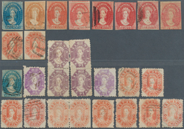 22209 Tasmanien: 1853-1900's: Collection Of Mint And Used Stamps Including Three Singles Of 1853 4d. Orang - Briefe U. Dokumente