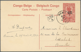 22260 Belgisch-Kongo: 1921, Stationery Card 15/30 On 10c. Red, Lot Of Five Used Cards Showing Varieties: " - Andere & Zonder Classificatie