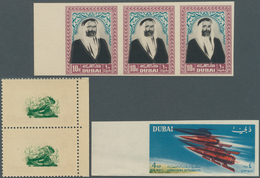 22514 Dubai: 1963/1964 (ca.), Accumulation Of About 88 Varieties On Six Stockcards Mostly PRINTING ERRORS - Dubai