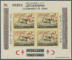 22518 Dubai: 1963/1964, Unusual Accumulation With About 1.540 MINIATURE SHEETS Of The Red Cross Issue (but - Dubai