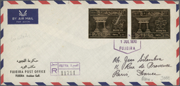 22611 Fudschaira / Fujeira: 1970, Three Registered Air Mail Letters With Gold Stamps From The Fujeira Post - Fudschaira