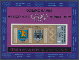 23067 Jemen: 1968, Summer Olympic Venues (coat Of Arms) Imperf. Miniature Sheet 4b. 'Mexico 1968 And Munic - Yémen