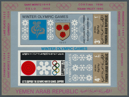23069 Jemen: 1968, Winter Olympic Venues (coat Of Arms) Imperf. Miniature Sheet 3b.+4b. 'Grenoble 1968 And - Yémen