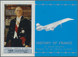 23075 Jemen: 1969, History Of France Perf. Miniature Sheet 10b. 'Charles De Gaulle (and Concorde In Margin - Yémen
