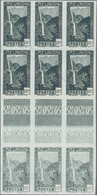 23910 Reunion: 1933, Definitive Issue 'Salazie Waterfall' 15c. Lot Of 30 IMPERFORATE Stamps In Two Blocks/ - Brieven En Documenten