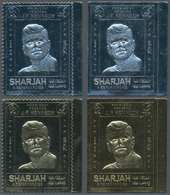 24027 Schardscha / Sharjah: 1970 (ca.), Prominent Persons 'J. F. KENNEDY' Gold And Silver Foil Stamps Inve - Sharjah