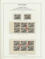 24056 Singapur: 1955/1959, Definitives QEII, 1c. And 4c., Specialised Assortment Of Apprx. 310 Stamps, Sho - Singapore (...-1959)