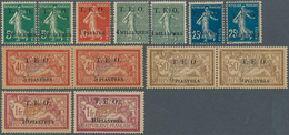 24178 Syrien: 1919, T.E.O. Overprints, Mint Assortment Of 19 Stamps Incl. Two Horiz. Pairs 5pi. On 40c., H - Syrie