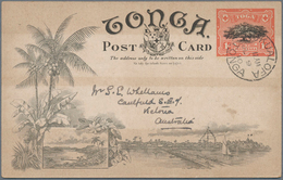 24253 Tonga: 1910, Four 1 D Stationery Cards With Coloured Pictures On Backside All Sent From NUKUALOFA To - Tonga (...-1970)