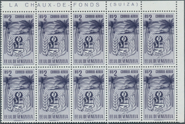 24334 Venezuela: 1952, Coat Of Arms 'Sucre' Airmail Stamps Complete Set Of Nine In Blocks Of Ten From Uppe - Venezuela