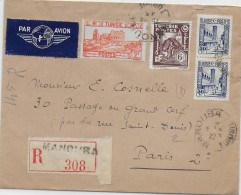 TUNISIE - 1945 - ENVELOPPE RECOMMANDEE De MANOUBA => PARIS - Storia Postale