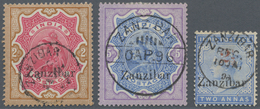 24459 Zanzibar: 1895/1898, Lot Of Three Better Stamps: 1895  2r. Carmine And Yellow-brown, 1895 5r. Ultram - Zanzibar (...-1963)