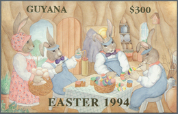 25000 Thematik: Comics / Comics: 1994, Guyana. Lot Of 100 GOLD Blocks "Easter 1994" Showing EASTER BUNNYs - Comics