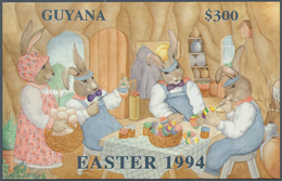 25001 Thematik: Comics / Comics: 1994, Guyana. Lot Of 100 SILVER Blocks "Easter 1994" Showing EASTER BUNNY - Bandes Dessinées