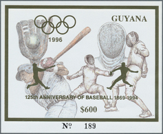 25562 Thematik: Sport-Baseball / Sport-baseball: 1993, Guyana. Lot Of 100 GOLD Blocks $600 Olympic Games A - Baseball