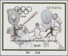 25564 Thematik: Sport-Baseball / Sport-baseball: 1993, Guyana. Set Of 100 GOLD Souvenir Sheets And 100 SIL - Honkbal