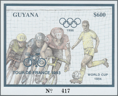 25621 Thematik: Sport-Radsport / Sport-cycling: 1993, Guyana. Lot Of 100 SILVER Blocks $600 Olympic Games - Cyclisme