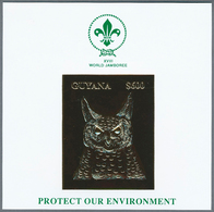 25694 Thematik: Tiere-Eulen / Animals-owls: 1993, Guyana. Lot Of 40 GOLD Souvenir Sheets And 40 SILVER Sou - Eulenvögel