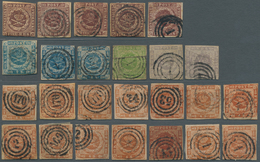 26222 Dänemark: 1851-63: Kleine Kollektion Von 57 Klassischen Marken Der Quadratausgaben Mit Fünf Einzelwe - Briefe U. Dokumente