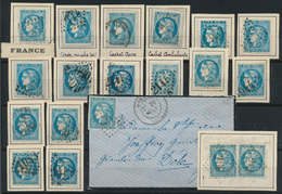 26405 Frankreich: 1870/1871, Bordeaux Issue, 20c. Blue, Lot Of 42 Stamps, Various Shades/types, Nice Range - Gebraucht