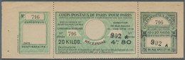 26485 Frankreich - Postpaketmarken: PARCEL POST PARIS: 1930, Three-part Coupon 'COLIS POSTAUX DE PARIS POU - Andere & Zonder Classificatie