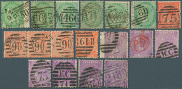 26682 Großbritannien: 1857/1880 (ca.), Used Accumulation Of Apprx. 130 QV Stamps (SG 66, 70, 72, 80, 94, 1 - Autres & Non Classés