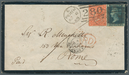 26689 Großbritannien: 1861/1869, Lot Of Three Entires To Italy, E.g. 1856 6d. Lilac, 1856 1s. Green Two Co - Autres & Non Classés