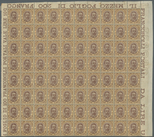26960 Italien: 1889, Umberto I, 1 L. Brown Yellow Part Sheet Of 80, Mint Never Hinged, Little Uneven And G - Marcophilie