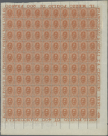 26969 Italien: 1895, 20c. Orange, Complete (folded) Pane Of 100 Stamps With Marginal Inscriptions, Unmount - Marcophilie