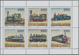 27106 Jugoslawien: 1992, STEAM LOCOMOTIVES Se-tenant Set Of Six In A Lot With About 65 Sets, Mint Never Hi - Brieven En Documenten