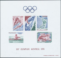 27381 Monaco: 1976, Summer OLYMPICS Montreal Epreuve De Luxe Miniature Sheet On Ungummed Thicker Paper In - Neufs