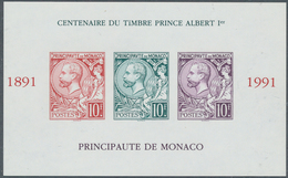 27385 Monaco: 1991, Centenary Of Stamps 'Prince Albert I.' In A Lot With 72 IMPERFORATE Miniature Sheets, - Ongebruikt