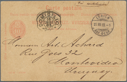 28054 Schweiz: 1892-1903 Destination SÜDAMERIKA: Drei Ganzsachenkarten (10 Rp.) Und Eine Ansichtskarte (Li - Ongebruikt