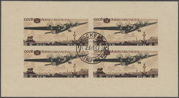 28193 Sowjetunion: 1937, Airmail Exhibition Souvenir Sheet, Two Copies U/m And One Neatly Cancelled, Few S - Storia Postale