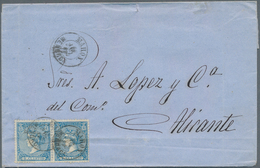 28253 Spanien: 1866/1867, Lot With 76 Franked Domestic Covers With 4 Cs Blue (Mi.74 And 81), I.a. Cover Wi - Usati