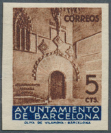 28293 Spanien - Zwangszuschlagsmarken Für Barcelona: 1936, Town Hall Of Barcelona 5c. Brown/blue IMPERFORA - Impots De Guerre