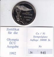 MONEDA DE ALEMANIA DE 1 ECU 1992 DE LAS OLIMPIADAS DE BARCELONA EN SU ESTUCHE ORIGINAL Y CON CERTIFICADO DE GARANTIA - Gedenkmünzen