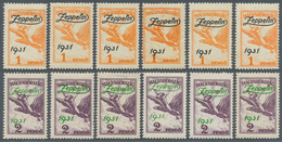 28450 Ungarn: 1931, Zeppelin Beide Werte Je 6x Ungebraucht Mit Falzspuren, Mi. ? 1.200,-- Für Postfrisch - Briefe U. Dokumente