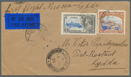 28527 Zypern: 1932/1946, Lot Of Six Cyprus-related Airmail Covers With Corresponding Endorsement And Cache - Andere & Zonder Classificatie